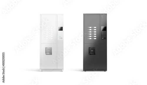 Foto Blank black and white coffee vending machine mockup, front view