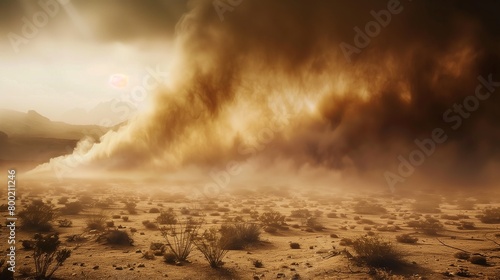 Large sandstorm in the desert. Dramatic photo photo