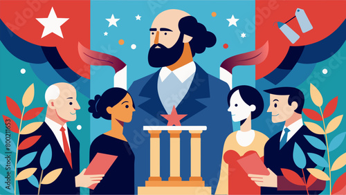 The play also delves into the political tensions and debates a the founding fathers showcasing conflicting ideologies and personal struggles.. Vector illustration