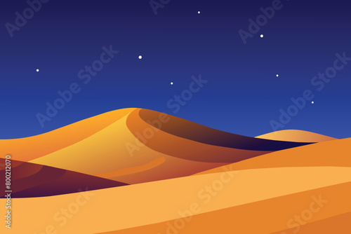 Desert Landscape with Sand Dunes and Cool Gradient Starry Sky. Scenic Modern vector Wallpaper