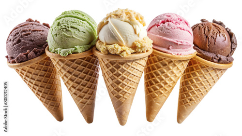 Ice cream cones stacked on top of each other, isolated on a transparent background.