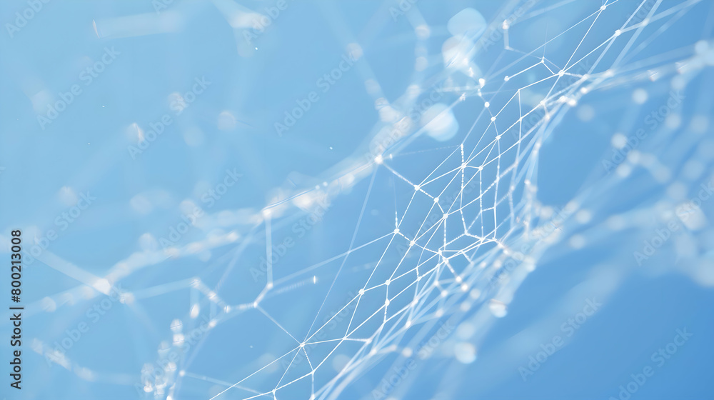 A high-definition camera style image of a delicate, web-like geometric pattern with fine lines, set against a gentle blue background