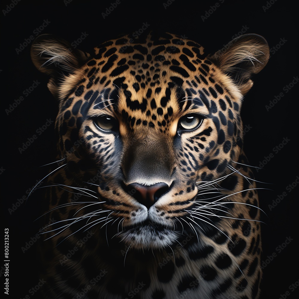 Obraz premium Capture the sleek, stealthy essence of a leopard with a dynamic, tilted angle view Showcase its powerful yet graceful movement using bold lines and realistic shading.
