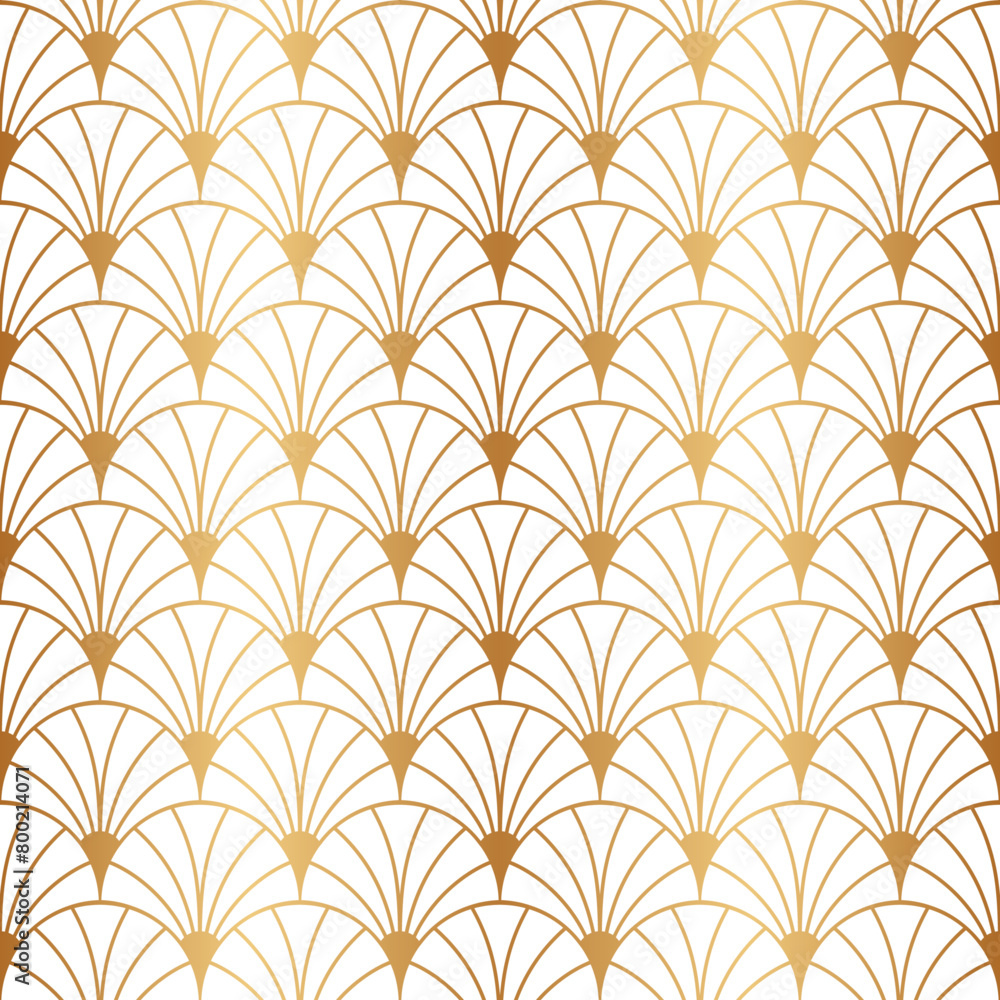 Art deco gold seamless pattern. Repeated golden fan patern. Abstract nouveau background for prints design. Repeating geometric lattice. Gatsby repeat motif. Artdeco fancy lattice. Vector illustration Art deco gold seamless pattern. Repeated golden fan patern. Abstract nouveau background for prints design. Repeating geometric lattice. Gatsby repeat motif. Artdeco fancy lattice. Vector illustration