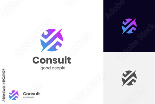 business consult success Logo with People Check graphic round shape, human good service icon symbol, analysis health check logo element
