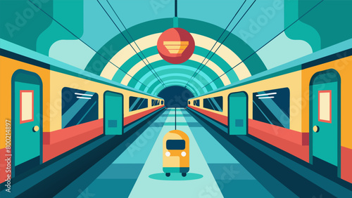 A subway station with designated quiet zones and calming music playing overhead to help minimize sensory overload for passengers with ADHD.. Vector illustration