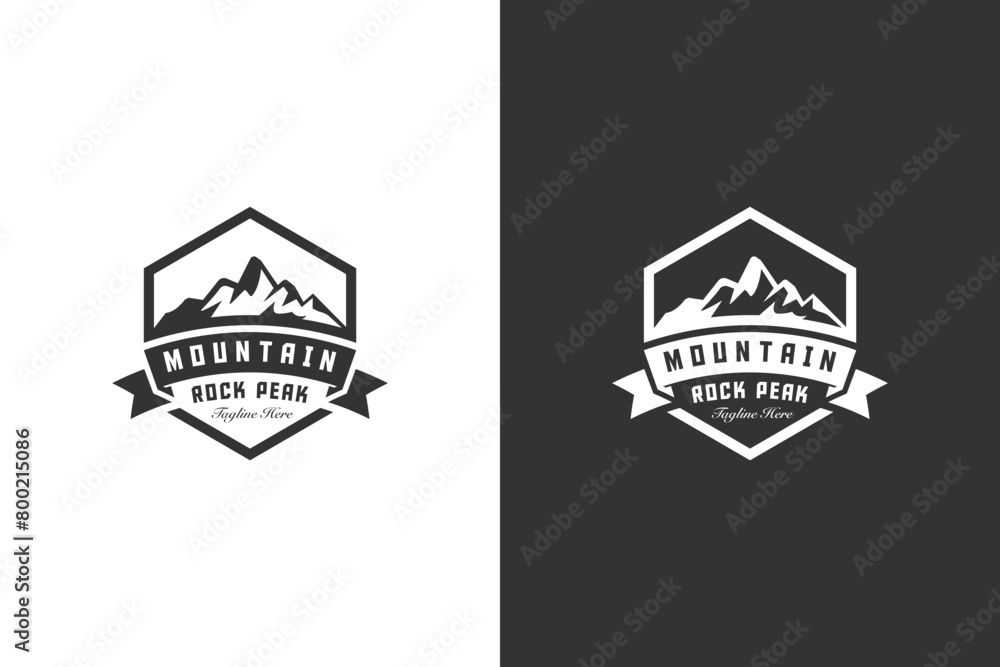 silhouette Mountain peak badge logo design with hexagon graphic idea for climber, adventure vector logo illustration