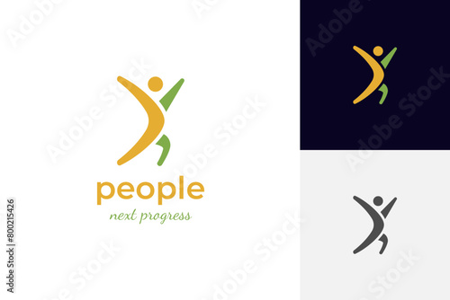 Coach health life logo design. people fitness lifestyle logo symbol. happy people reach logo signs