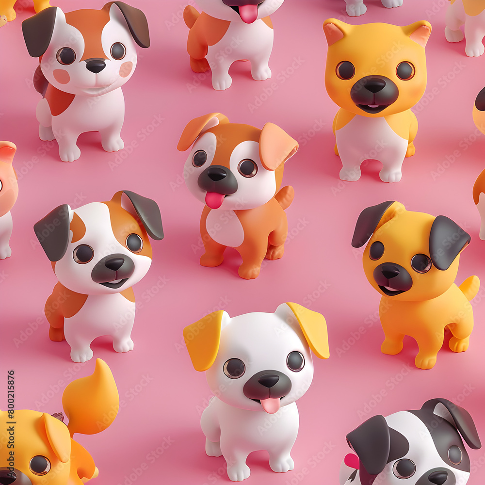 A group of cartoon dogs are standing on a pink background. The dogs are of different colors and sizes, and they are all smiling. Concept of happiness and playfulness. Generative AI A group of cartoon dogs are standing on a pink background. The dogs are of different colors and sizes, and they are all smiling. Concept of happiness and playfulness. Generative AI