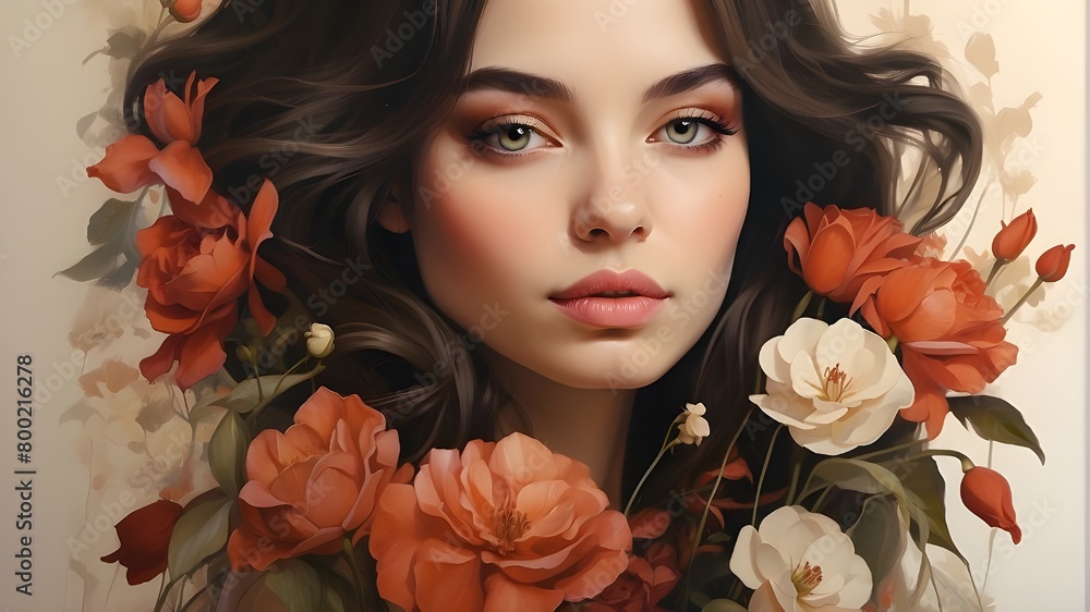 A Woman's Portrait Using Flowers A Woman's Portrait Using Flowers