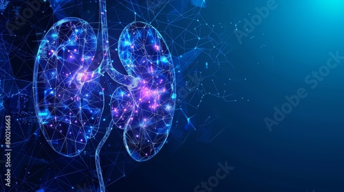 Abstract image of human kidneys. Human Internal Organ kidneys consisting of points, lines and shapes forming a complex network of arteries and veins.
