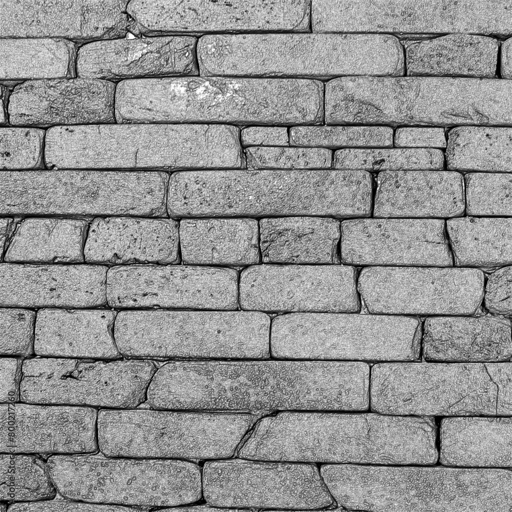Fototapeta premium Brick wall texture. House wall pattern black and white photo, close view. Pencil sketch drawing illustration