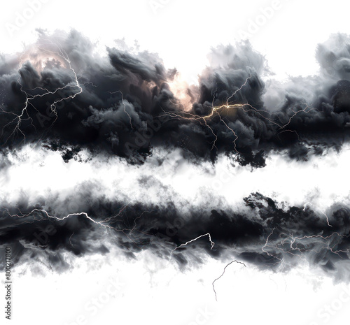 black clouds with lightnings storm and smoke isolated on transparent background