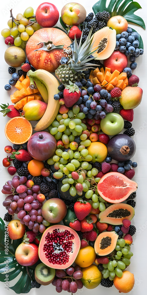 Variedade Colorida de Frutas Frescas em Fundo Branco