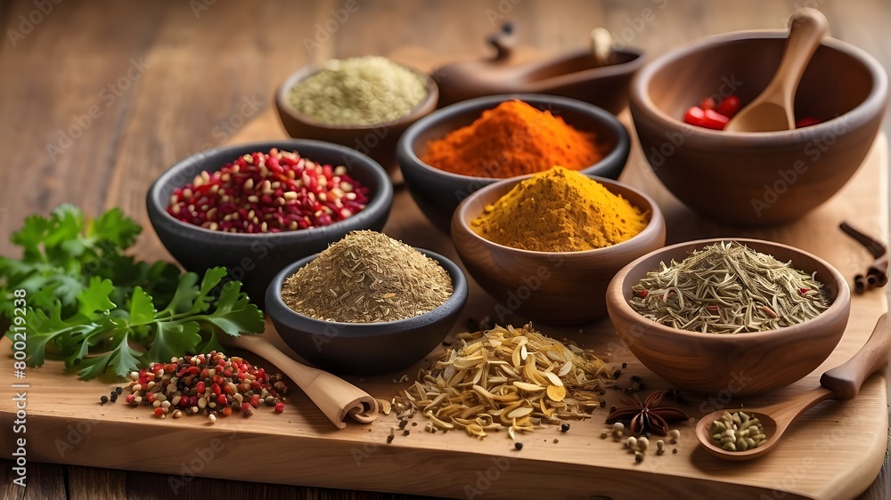Seasonings on a Wooden Board Seasonings on a Wooden Board