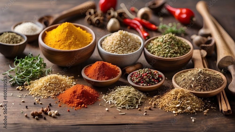 Seasonings on a Wooden Board Seasonings on a Wooden Board
