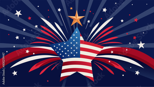 The stars and stripes of the American flag merge with the flickering lights of the fireworks creating a breathtaking spectacle.. Vector illustration