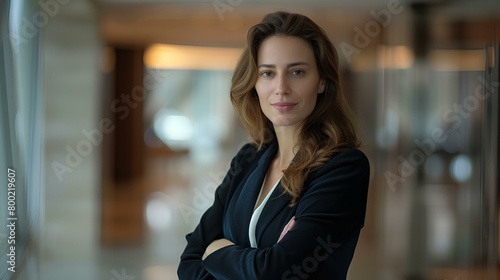 A female executive with powerful and commanding, president of a technology company. authoritative presence within the sleek and modern corporate environment, leadership and influence. generative AI
