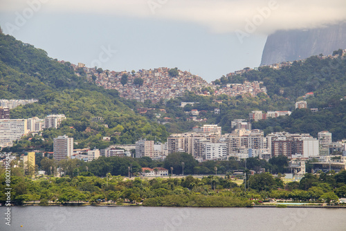 rocinha slum view of the rodrigo de freitas lagoon in Rio de Janeiro. photo