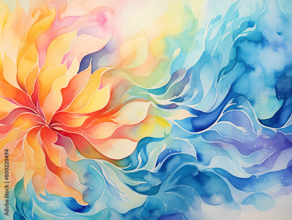 Radiant Watercolor Explosion, Warm Yellow and Cool Blue, Abstract Artistic Background Radiant Watercolor Explosion, Warm Yellow and Cool Blue, Abstract Artistic Background
