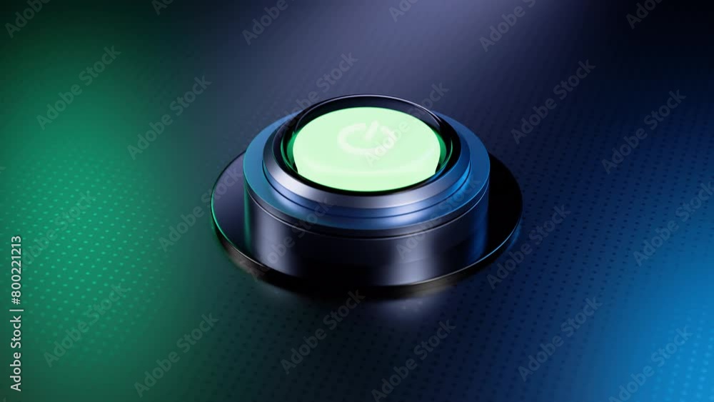Power button animation. 3D rendering, realistic. Technology, digital, hi-tech style. futuristic interface, push-button, neon colors. Start, turn on, begin, start up concept. Stock animated footage