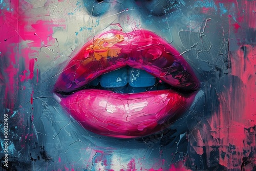 Creating a vibrant abstract artwork featuring a female's rosy red lips - utilizing AI generative technology. photo