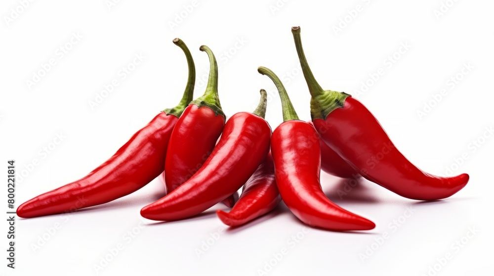 Food photography - Group of red chili peppers, isolated on white background