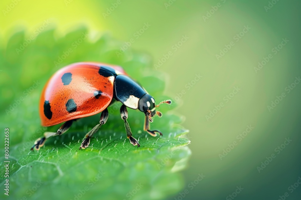 Ladybug macro photography against a vibrant green backdrop in the natural environment. Ladybug macro photography against a vibrant green backdrop in the natural environment.