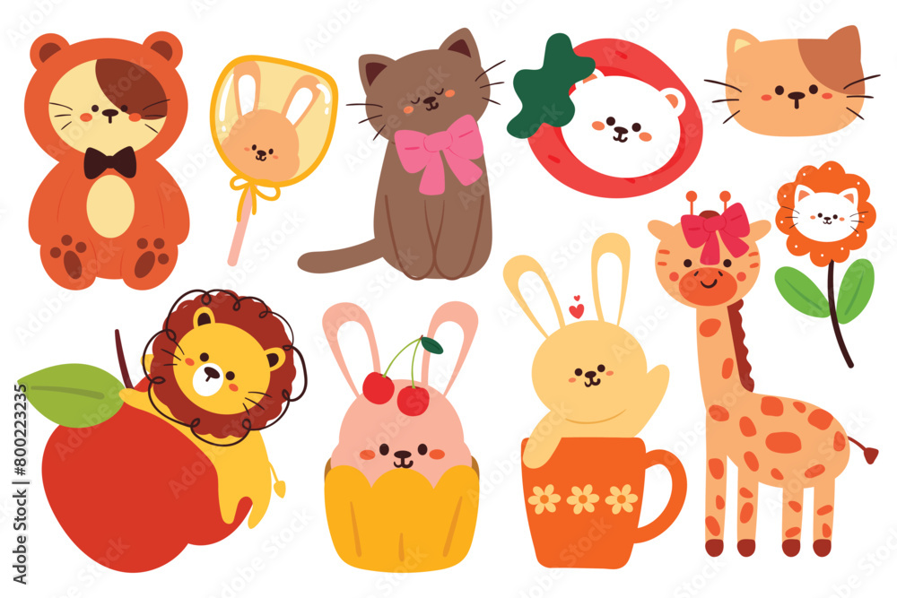 Fototapeta premium hand drawing cute cartoon animals sticker set