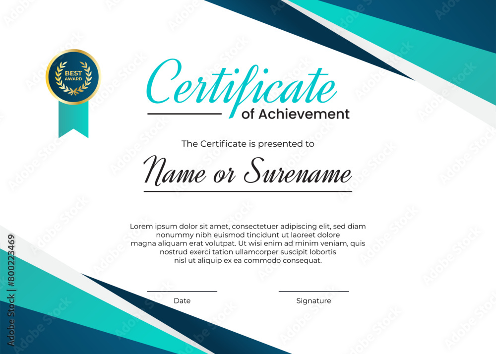 Fototapeta premium Editable Modern Elegant Certificate Template. Certificate Template with Flat Design