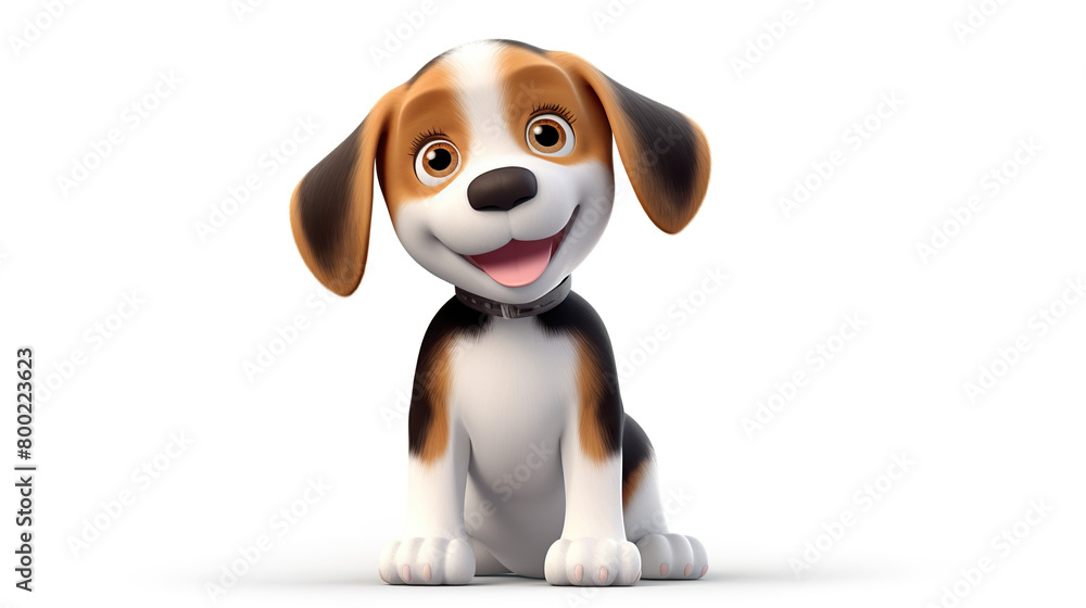 Cartoon Beagle dog isolated on a stark white background