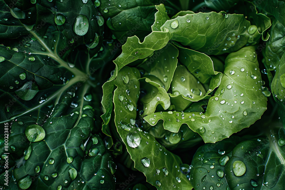 Overhead Shot of Lettuce with visible Water Drops