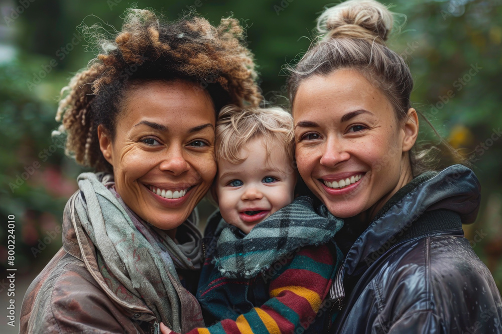 Modern Family: Loving Lesbian Couple with Toddler in Arms Modern Family: Loving Lesbian Couple with Toddler in Arms