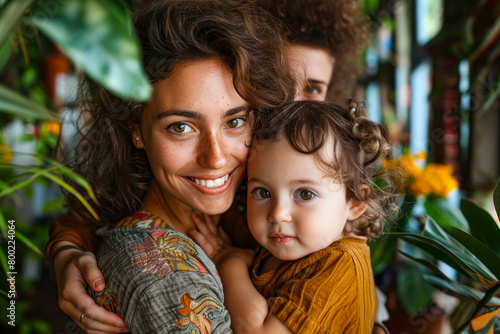 Modern Love: A Heartwarming Family Portrait of a Same-Sex Couple Embracing Their Young Child photo