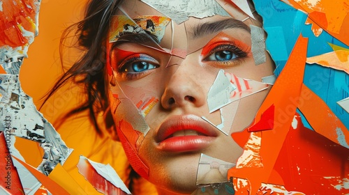 Contemporary paper collage featuring a female figure, crafted with a blend of modern abstract art techniques by generative AI.