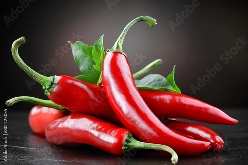 A closeup of fresh, hot red chili peppers, perfect for fiery hot seasoning photo