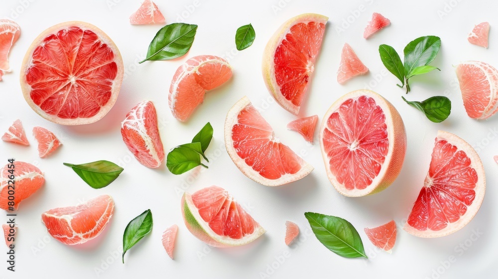 Red Pomelo or Grapefruit called Tabtim Siam in Thai, a sweet taste fruit with bright color planted in Asia, peeled beautifully with a pomelo skin and green leaves on white background. Red Pomelo or Grapefruit called Tabtim Siam in Thai, a sweet taste fruit with bright color planted in Asia, peeled beautifully with a pomelo skin and green leaves on white background.