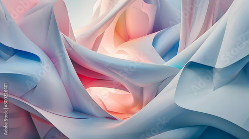 Wallpaper Mural A high-definition photo capturing an abstract geometric design, featuring soft, flowing lines intersecting with sharp angles, set in a pastel color palette of blues and pinks Torontodigital.ca
