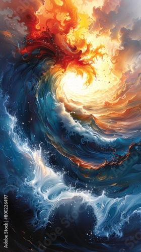 Dynamic Abstract Artwork: Mesmerizing Whirls of Aqua, Orange, and Yellow Merge in a Serene Oceanic Symphony，4k wallpaper