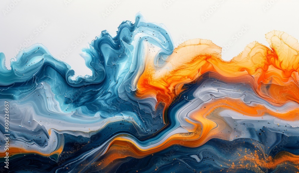 Dynamic Abstract Artwork: Mesmerizing Whirls of Aqua, Orange, and Yellow Merge in a Serene Oceanic Symphony，4k wallpaper