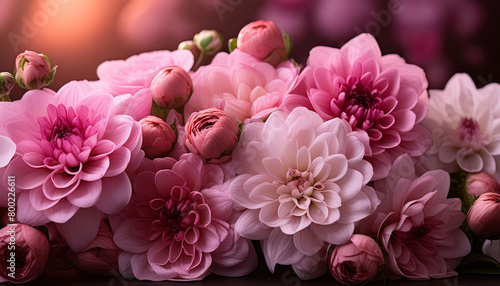Close-up of a vibrant bouquet of pink dahlia flowers in full bloom. Ideal for  weddings  spring themes  and  floral arrangements.