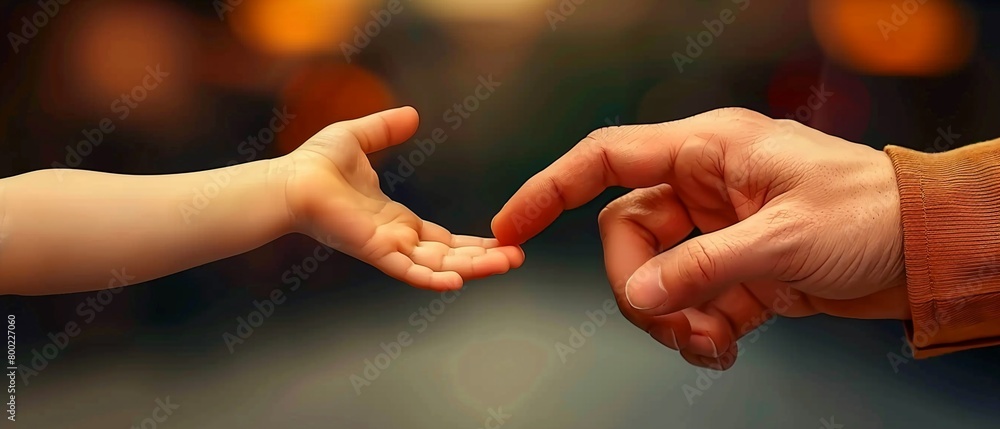 The hand of a child held by a father, illustrating the bond and care within a family The hand of a child held by a father, illustrating the bond and care within a family
