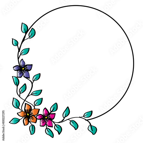 Beautiful floral circle frame. Hand drawing illustration.