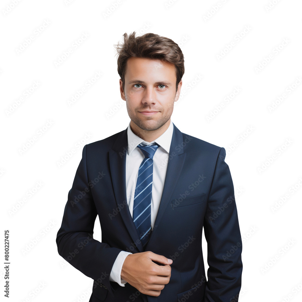 Smiling confident professional businessman wearing blue suit, isolated on transparent background Smiling confident professional businessman wearing blue suit, isolated on transparent background