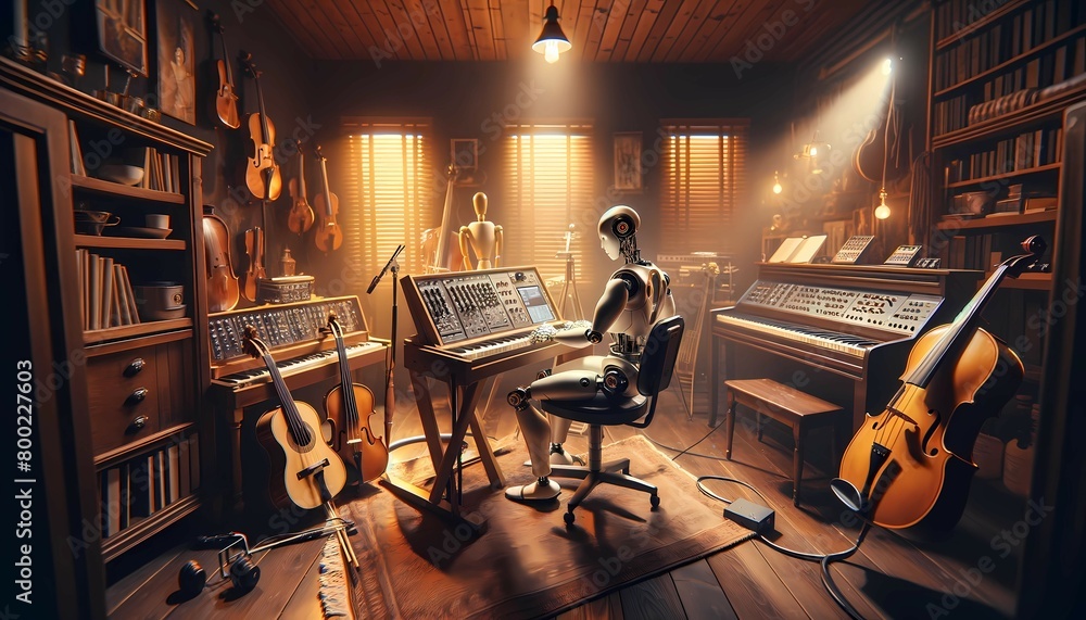 A room filled with various musical instruments such as guitars, pianos ...
