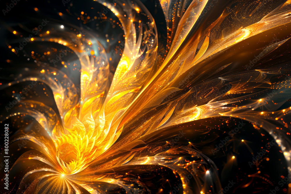 Fototapeta premium Golden Shadows: Ethereal Oriental Fractals on Dark Backgrounds