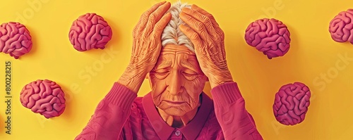 Elderly person with Alzheimers disease, raising awareness about dementia and brain aging