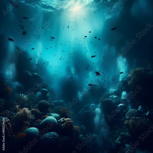 Underwater scene with fish  corals and rays of light generated by ai