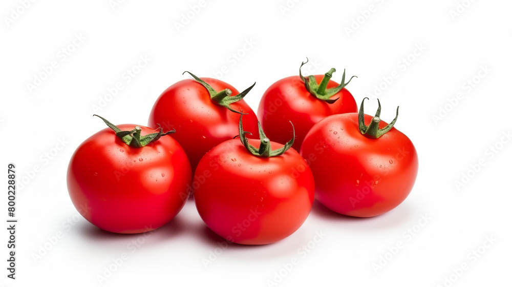 Ripe tomatoes up close against a stark white background. Ripe tomatoes up close against a stark white background.