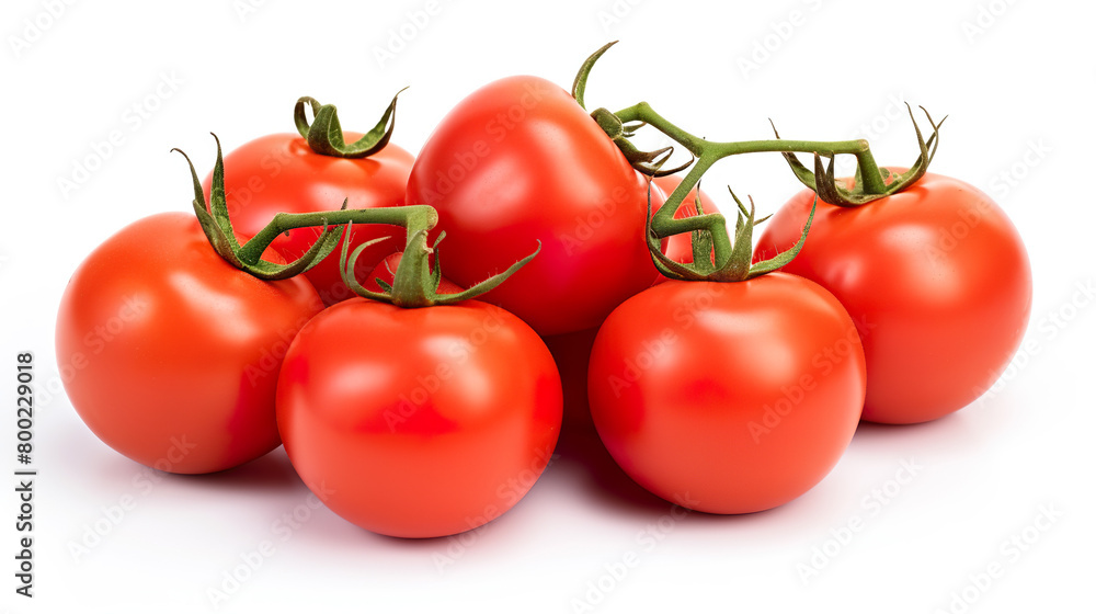 Ripe tomatoes up close against a stark white background. Ripe tomatoes up close against a stark white background.